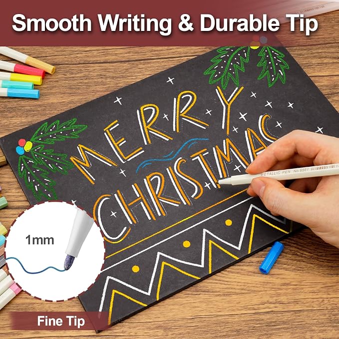 YITHINC Metallic Markers, 30 Fine Point Scrapbook Pens for Black Paper