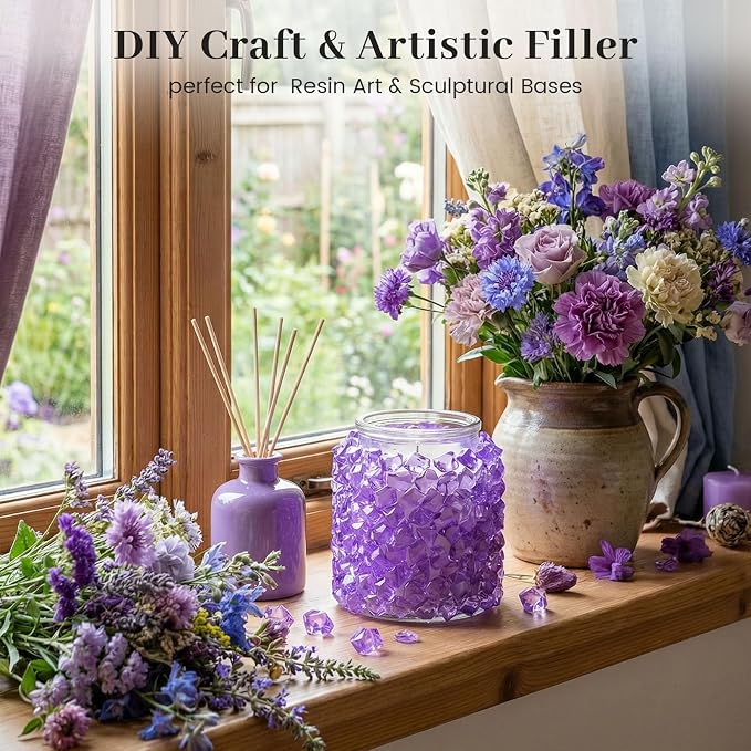 DomeStar Purple Fake Ice Rocks, 150PCS Acrylic Gems Crystals Plastic Diamonds Centerpiece for Vase Fillers DIY Craft Wedding Party Table Scatter Decorations