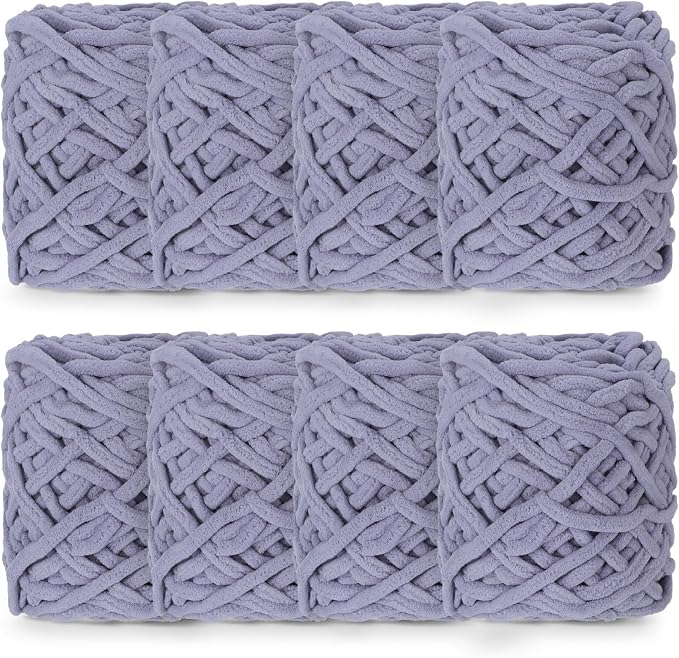 Buryeah 8 Pack Chunky Chenille Yarn for Crocheting, Light Gray