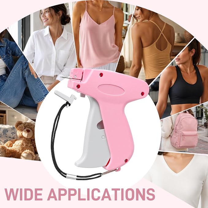 2026 New Stitch Gun for Clothes, Handheld Tagging Gun Quick Clothing Fixer Sewing Kit with 6 Replacement Needles, 1000 Black & 1000 White Fasteners (Pink-Gray)