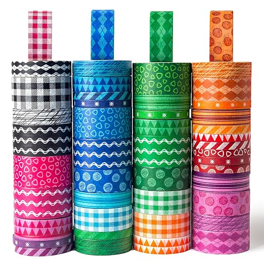 Shindel 50 Rolls Washi Tape Set, 50 Rolls Craft Tapes Decorative Tape | 4 Different Size, Adhesive Masking Tape for Scrapbooking Supplies DIY Crafts Journals