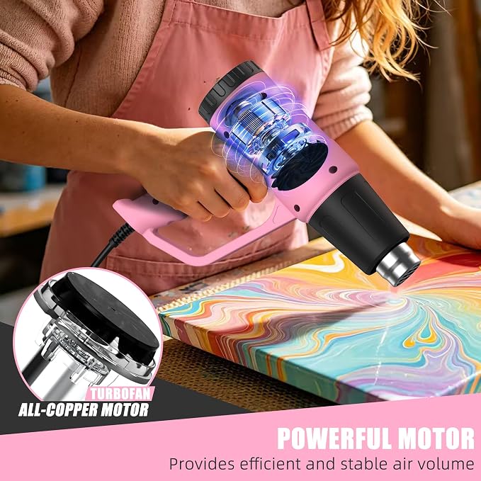 Pink Heat Gun 900W with 4 Nozzles, Dual Temp Hot Air Gun for Shrink Tubing