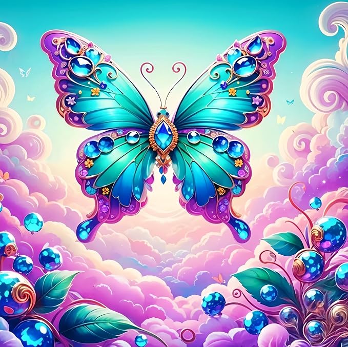 Diamond Art Kits for Adults,Butterfly Diamond Painting Kit,13.8X13.8 Inch | Full Round Drill Diamond Painting for Beginners, 5D DIY Paint by Diamond Dot Gem Art Craft,for Home Wall Decor
