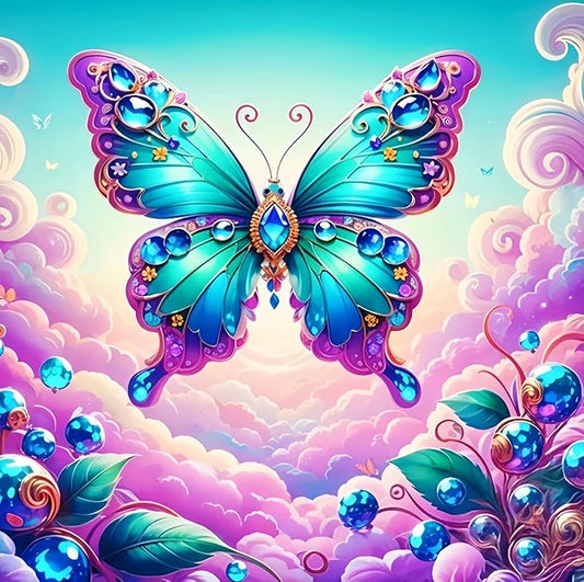 Diamond Art Kits for Adults,Butterfly Diamond Painting Kit,13.8X13.8 Inch | Full Round Drill Diamond Painting for Beginners, 5D DIY Paint by Diamond Dot Gem Art Craft,for Home Wall Decor