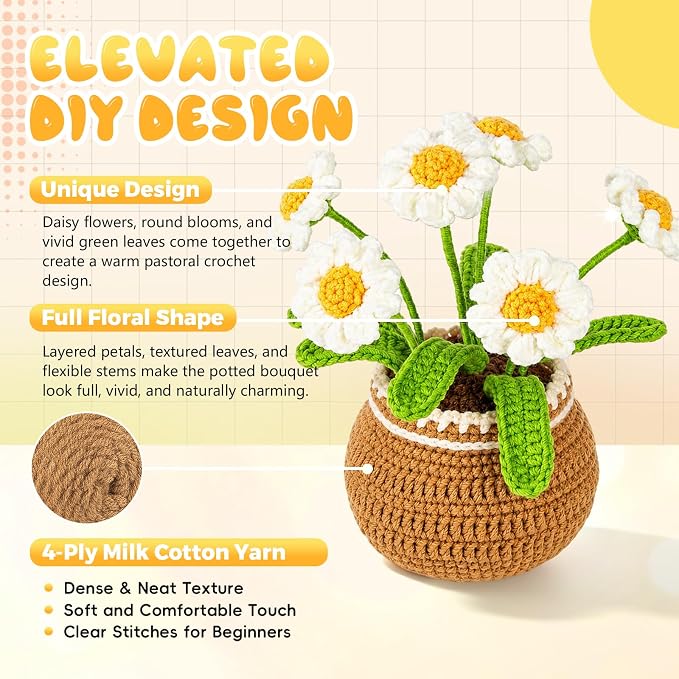 Crochet Kit for Beginners, Crochet Plant Kit,Knitting Kit(Little Daisy)