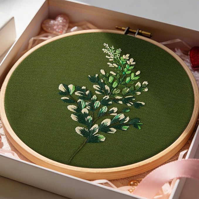 Crafmanoe Hand DIY Embroidery Kits for Beginners Adults, Plant Crewel Embroidery Starter Kits, Stamped Cross Stitch Kits for Beginners Adults Craft Kits for Women, Embroidery Hoops, Fabric and Thread