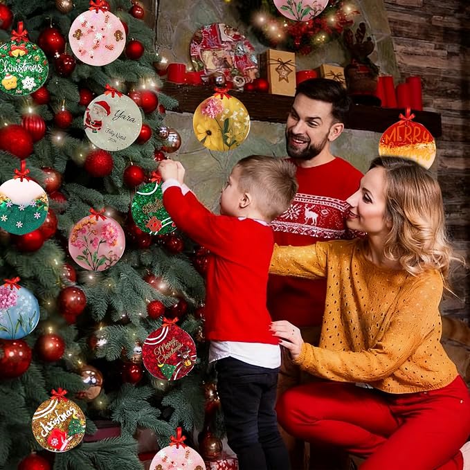 MEMOVAN 4-Cavity Christmas Ornaments Resin Molds with Hole Round Resin Molds Circle Coaster Molds Round Pendant Casting Molds for Epoxy Resin Christmas Tree Decorations DIY Crafts