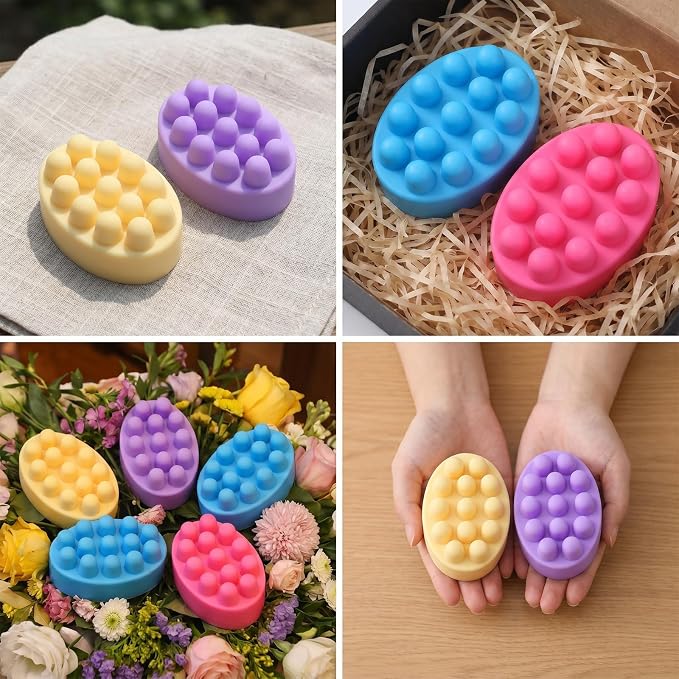 6 Pack Silicone Massage Bar Soap Molds, Oval Massage Soap Mould Cookie Chocolate Cake Mold Tray, Food Grade BPA Free, Handmade Soap Molds for Soaps Making for DIY Homemade Crafts