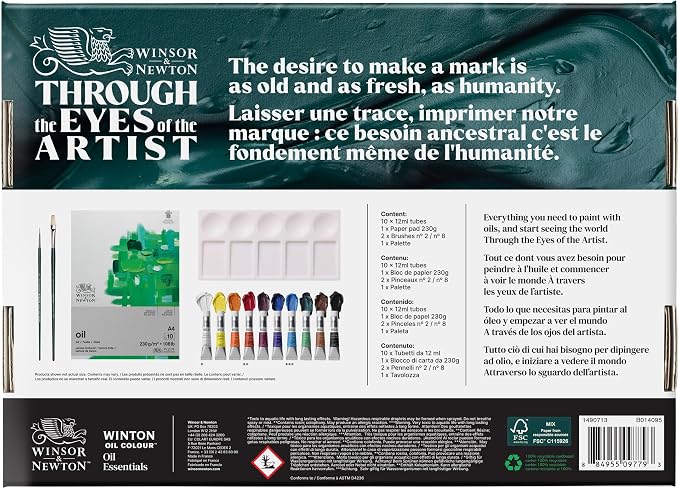 Winsor & Newton Winton Oil Colour Paint, Set of 10 x 12ml Tubes (includes 2 Brushes, Pad, Palette)