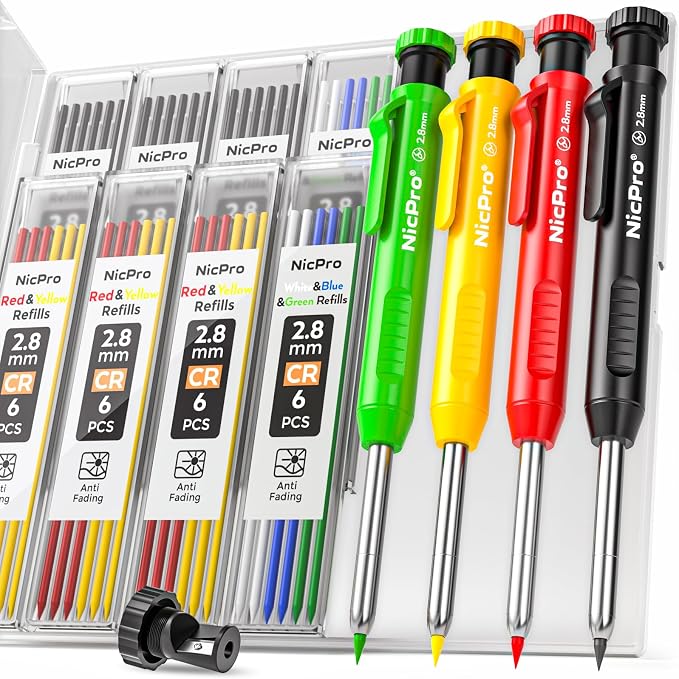 Nicpro 4 Pack Carpenter Pencil with Sharpener, Mechanical Carpenter Pencils