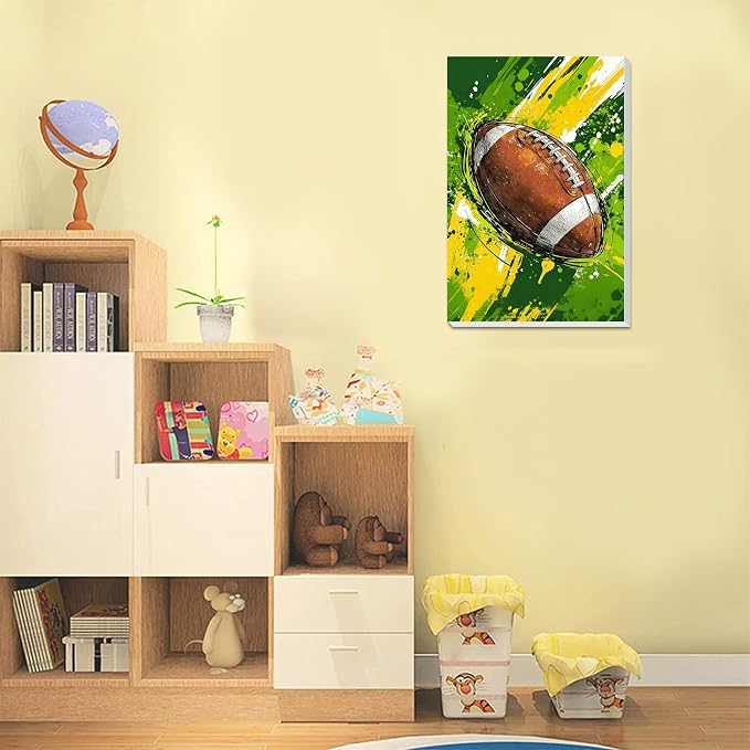 Football Paint by Numbers Kit for Kids with Framed Canvas - Wooden Easel | Ball Sports Paint by Numbers for Kids Ages 8-12, Acrylic Oil Painting Kits with Nice Gift Box for Wall Decor (12x8 inch)