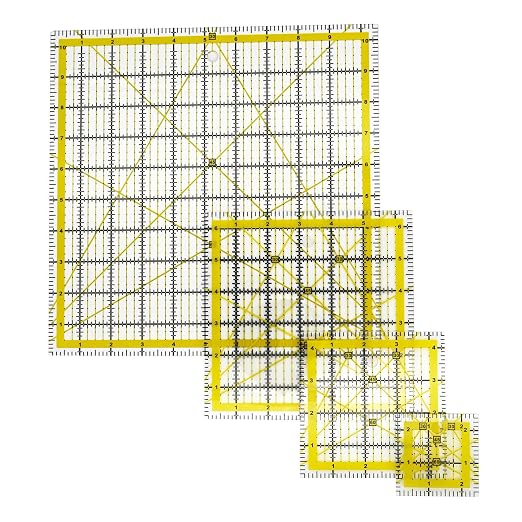 Quilting Rulers Sewing Ruler,Acrylic Quilting Ruler Templates,Precision Cutting Tools for Patchwork Fabric,Sewing Supplies Yellow(2.5"X2.5",4.5"X4.5",6.5"X6.5",10.5"X10.5")