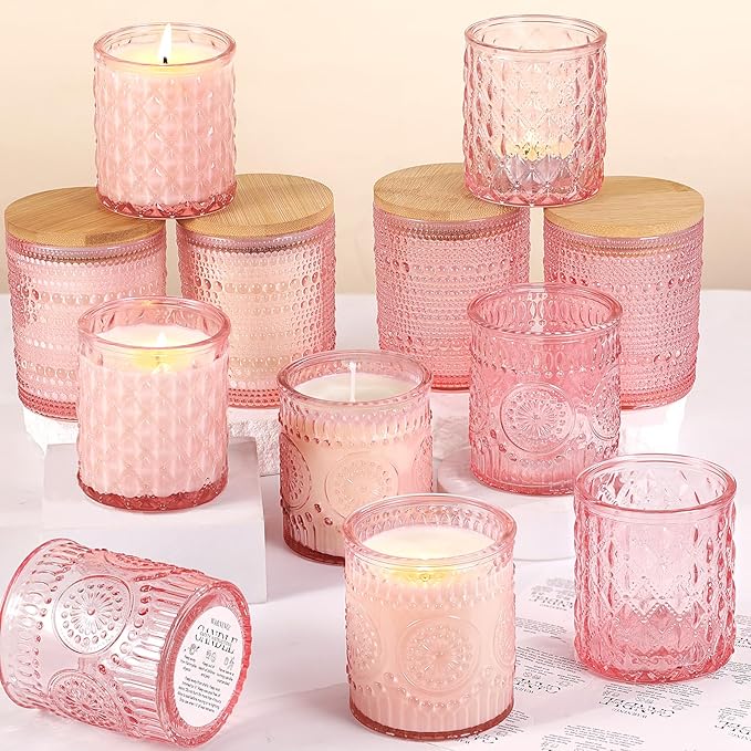 12Pack Pink Candle Jars - 3 Styles Candle Jar with Lids for Any Décor