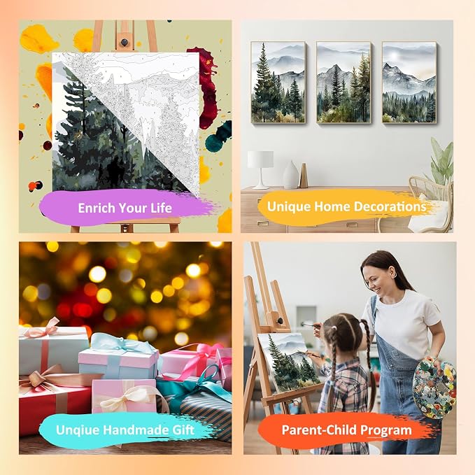 Mandun Landscape Paint by Numbers Kit for Adults, 3 Pack, 7.8x11.8 inch | DIY Painting Kits Crafts for Adults, Relieve Stress, Frame Canvas, Wooden Easel, Gift Box, Home Wall Decor