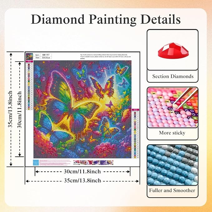 5D Rainbow Butterfly Diamond Art kits for Adults Beginners 13.8x13.8 Inch | Colorful Flower Landscape Diamond Painting Kit, DIY Full Round Drill Paint by Diamonds Dot Gem Art for Adult, Home Wall Decor