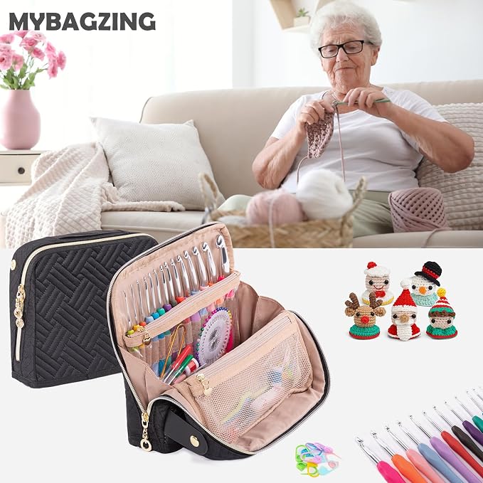 MYBAGZING Empty Crochet Hook Case - Crochet Hook Organizer Case Stand Up (Upgraded) -Corchet Organizer - Crochet Hook Holder for Knitting & Crochet Supplies, Crochet Needles, Crochet Accessories