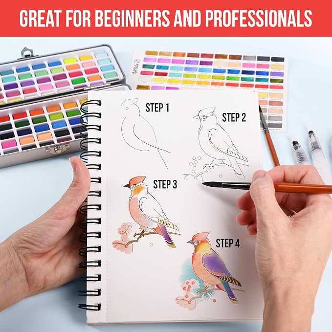 Watercolor Paint Set 100 Vibrant Colors for Adult Beginner Professional | With Metallic Colors. Travel Size Water Color Art Kit Palette for Adults & Beginners. Portable Watercolors, Artist Gifts Idea