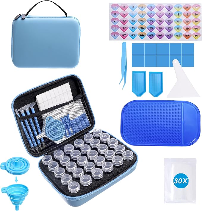 LYMUSUMI Diamond DIY Art Storage 30 Slots Containers | Portable Bead Storage Boxes for Diamond Painting Accessories and Tools for Adults Blue
