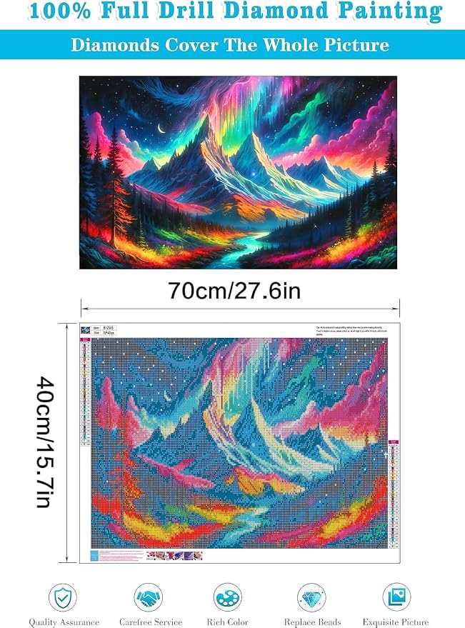 Large Diamond Art Kits for Adults Northern Lights Big Diamond Painting Kits | Large Aurora Landscape Diamond Art Painting Kits for Adults Beginner, DIY Round Full Gem Art Kit Home Decor Gift 27.6x15.8in