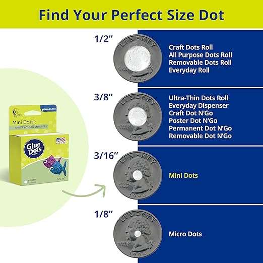 Glue Dots, Mini Dots, Double-Sided, 3/16", 300 Dots, DIY Craft Glue Tape, Sticky Adhesive Glue Points, Liquid Hot Glue Alternative, Clear