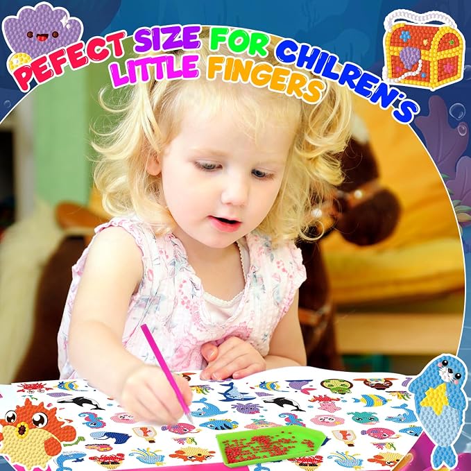Labeol Diamond Art Kits for Kids Boys and Girls Ages 6-8-10-12 Easy to DIY Creative Diamond Art Sticker Craft by Numbers Kits for Kids and Adult Beginners (sea)