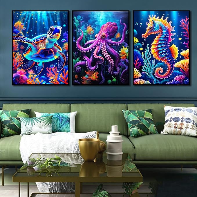 6 Pack Diamond Painting Kits for Adults, 5D DIY Diamond Art Kits for Beginners, Colorful Marine Animals Diamond Dots Kits Gem Arts Crafts for Living Room Bedroom Offices Home Wall Decor 12X16 Inch