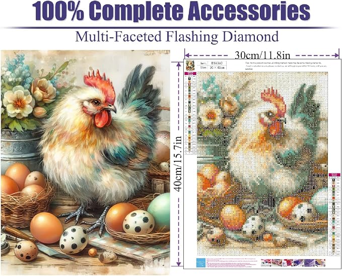 Chicken Diamond Art Kits for Adults,Diamond Painting Kits 12X16 Inch