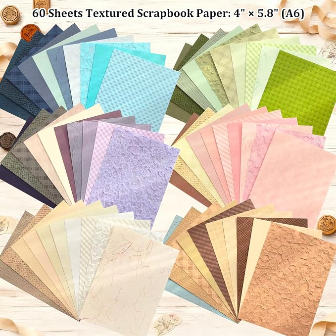 Flartmo Scrapbook Supplies Kit with 246 Sheets Textured & Floral Scrapbook Paper, 50 Pcs Flower Scrapbook Sticker & 3 Rolls Double-Sided Tape for Scrapbooking, Junk Journal, Card Making, Embellishment