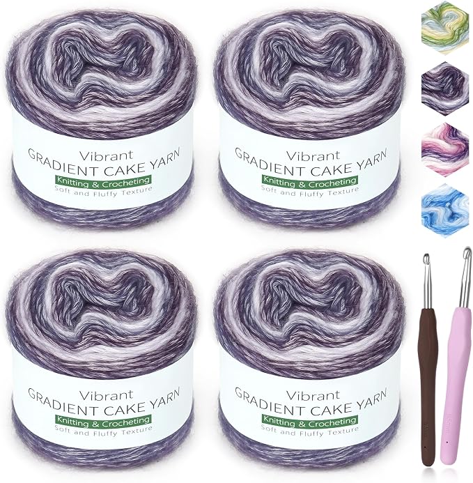 Katech Gradient Cake Yarn for Crocheting Knitting-4 Pack of 100g/3.52 oz | Multicolor Soft Rainbow Cotton Crochet Yarn-Perfect for Scarves, Shawls, Blankets, and Garments That Stand Out with Style(D)
