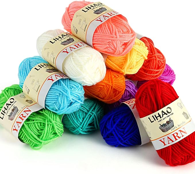 LIHAO 12 Skeins Mini Yarn for Knitting Crochet Craft | 100% Acrylic, Anti-Splitting