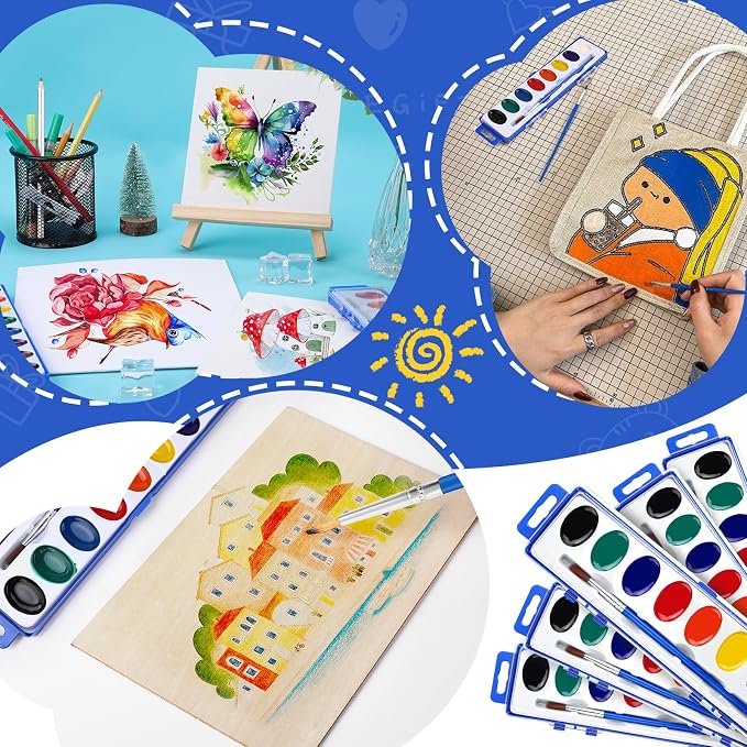 20 Pack Watercolor Paint Set Bulk for Kids, 8 Colors Washable Water Colors | Non-Toxic Water Paint with Paintbrush, Water Color Paint Set for Kids, Beginners and Adults, Ideal for Party Favor, Classroom