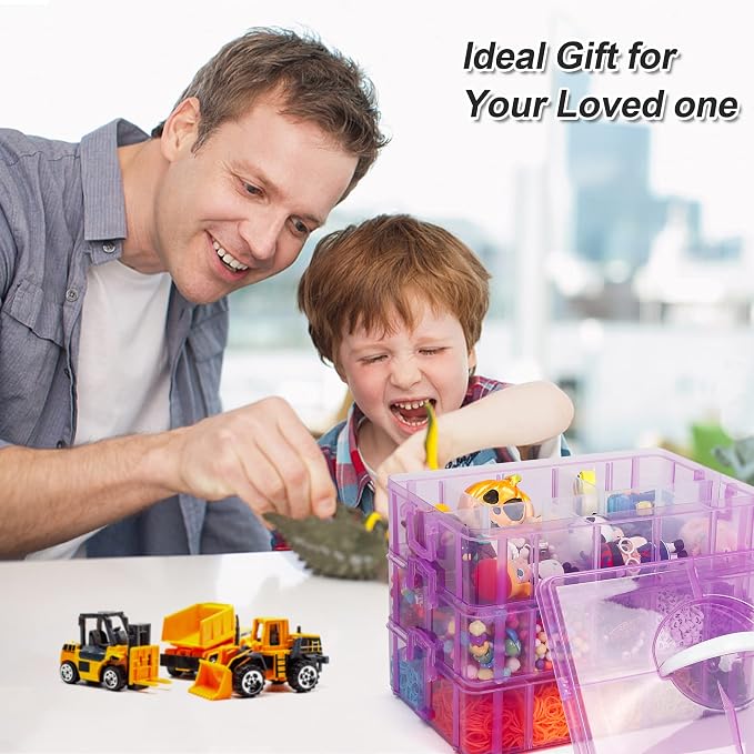 7 Layers Stackable Storage Container, 70 Adjustable Compartments (Purple) Stackable Storage Container, Perfect for Kids Toys, Art Crafts, Jewelry, Supplies, Mini Case & Letter Sticker Included