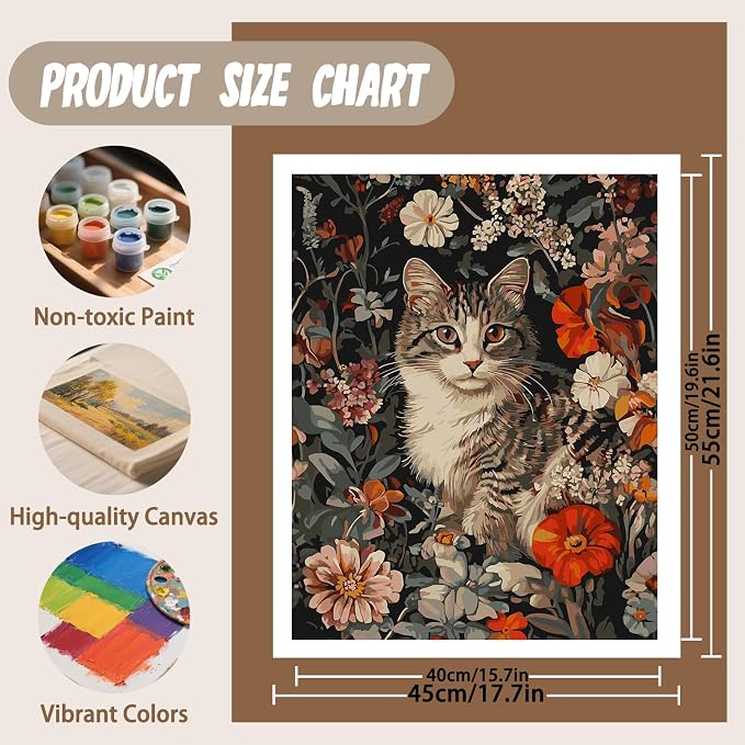 XTCIXAL Paint by Numbers Kit for Adults, Cat, 16X20 Inch | DIY Paint by Number for Adults Beginner, High-Definition Color Canvas, Stress Relief, Home Wall Decor, Gifts, Unframed