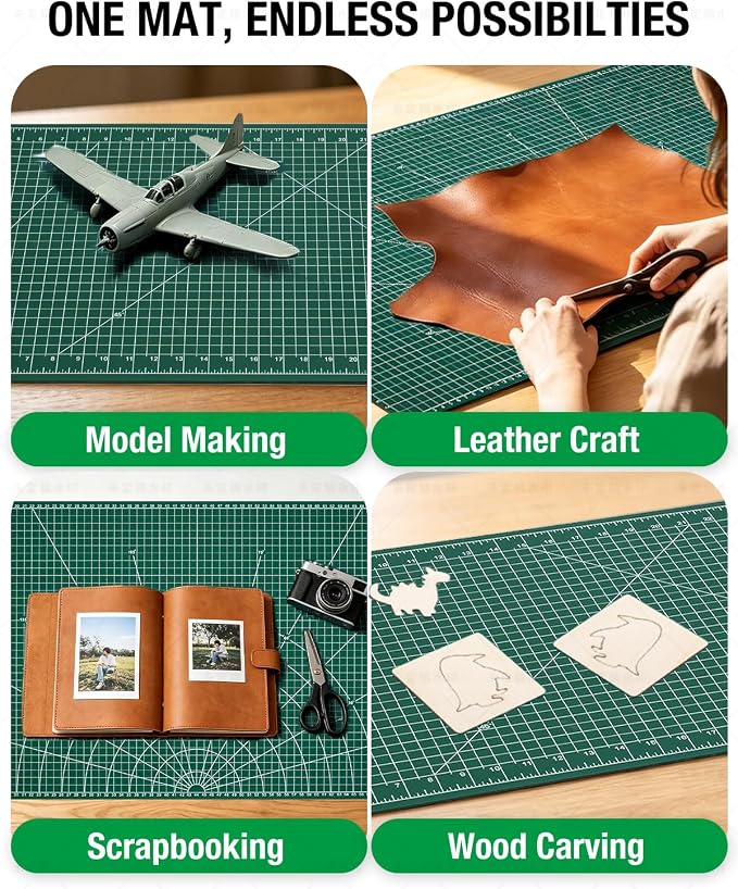 Self Healing Cutting Mat, 35" × 15", Double-Sided Rotary Cutting Mat for Sewing, Quilting, Scrapbooking & Craft, Large Craft Cutting Board for Hobby Use, Green