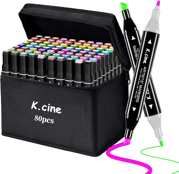 Alcohol Markers, 80 Permanent Art Coloring Markers for Adult Coloring Books Artist Adults Cozy Coloring Illustrations, Book Painting Card Making,Dual Brush Tip-Fine and Chisel Tip