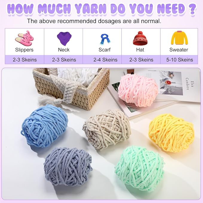 Buryeah 8 Pack Chunky Chenille Yarn for Crocheting, Vivid Colors