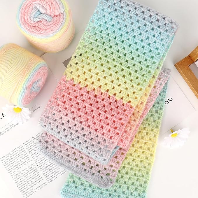 Katech Ombré Yarn for Crocheting-Gradient Cake Yarn for Knitting | 4x100g 60% Cotton 30% Acrylic 11% Wool-Multicolor Soft Cotton Crochet Yarn for Scarves, Shawls, Blankets and Garments(P)
