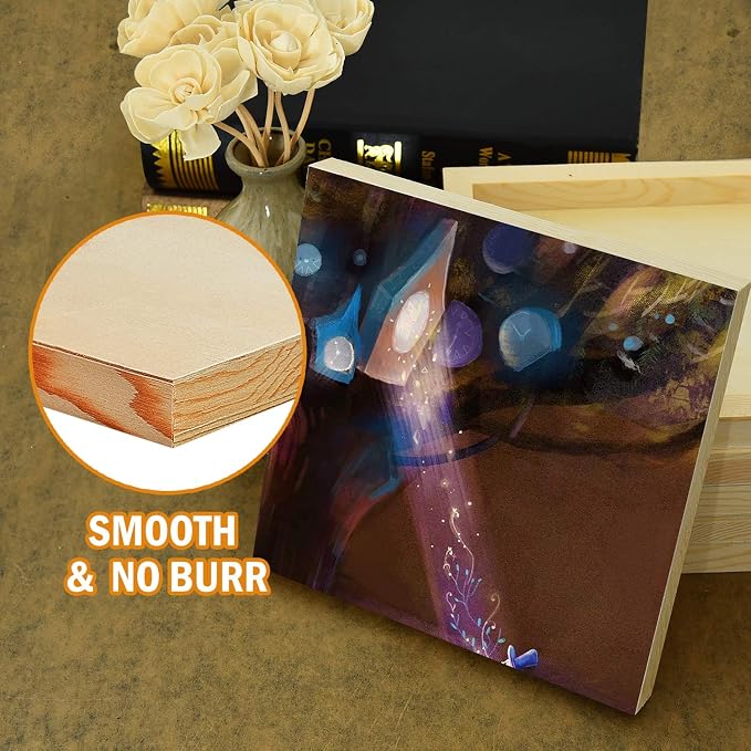 YoleShy 6 Pcs 8'' x 8'' Unfinished Wood Cradled Painting Panel Boards for Arts & Craft - Wooden Canvas Panels