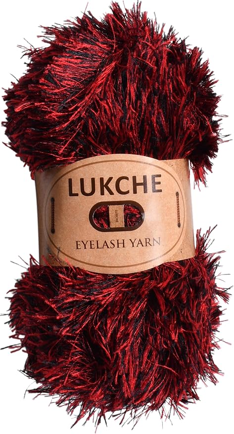 Eyelash Fun Fur Yarn Premium 100% Polyester 164 Yds (150 Mt), 3.53 Oz (100 Gr) Colorful Crochet Yarn Dıy Hand Knitting. (Black Red, 1 Skein)