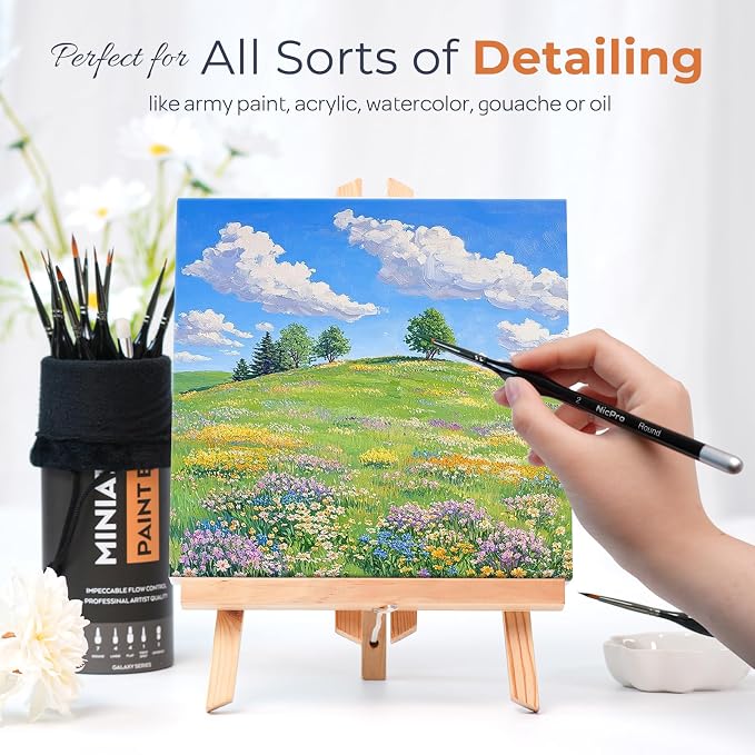 Nicpro Miniature Paint Brushes Drybrush - 21PCS Model Paint Brush Set | for Acrylic Oil Watercolor, Detail Paint Brush Dry Brush for Model, Miniature Painting, Paint by Numbers - with Container