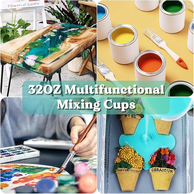 LET'S RESIN 32 oz Resin Mixing Cups, 45-Piece Kit with Gloves | Sturdy 1000 ml Disposable Cups Feature Two Measurement Scales and Include Protective Gloves for Resin and Paint Mixing