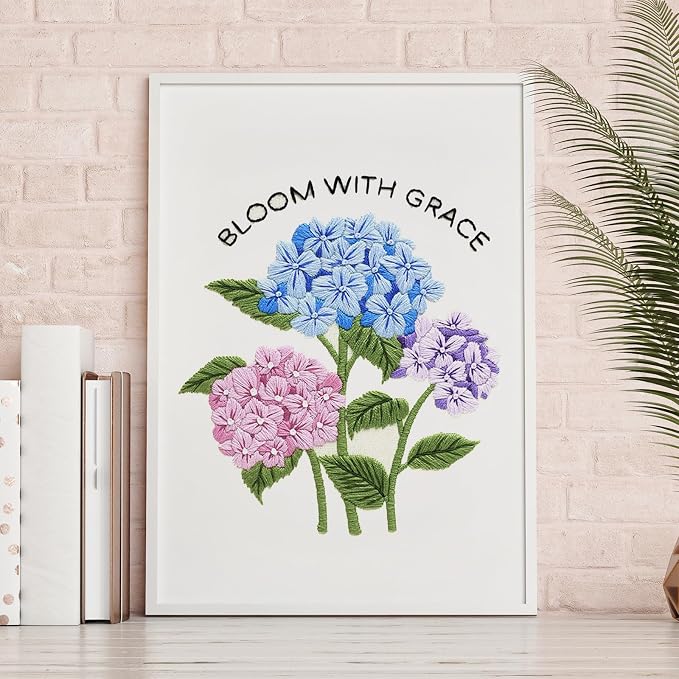 Nuberlic Hydrangea Embroidery Kits for Beginner Adults | Cross Stitch Kit with Stamped Pattern Include Cloth Hoops Threads Needles,Needlepoint Kits