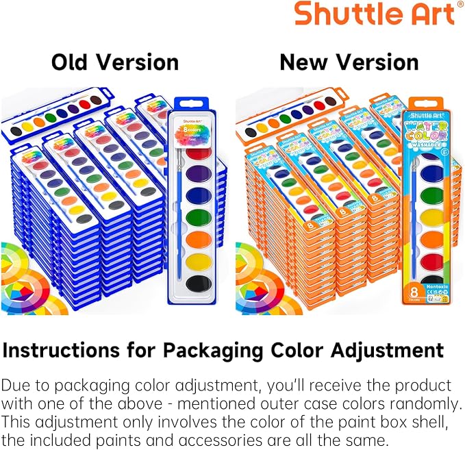 Shuttle Art 60 Pack Watercolor Paint Set, 8 Colors with Paint Brushes & Color Wheels, Washable for Kids & Adults, Suitable for Classroom, Parties, Kindergarten & Art