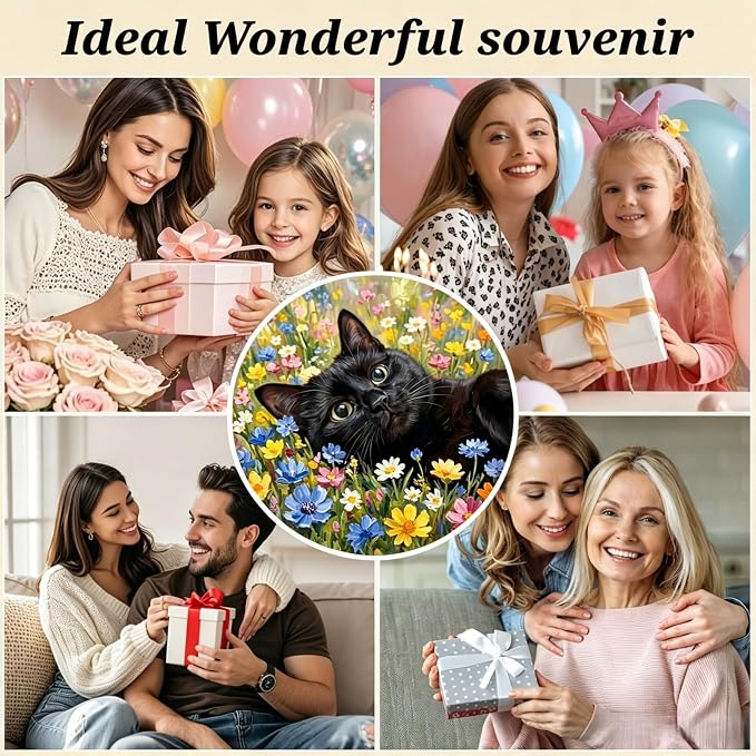 Diamond Painting Kit for Adults, Cat Flower Diamond Art Kits 13.7x13.7In | 5D Full Round Drill Gem Painting Paint by Diamonds Relaxing DIY Craft for Home Wall Decor
