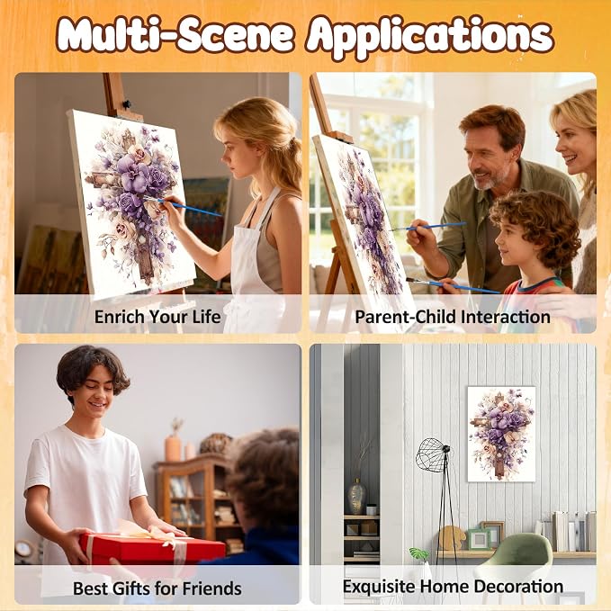 MAXBYE Framed Paint by Numbers Kits for Adults, Cross Flowers Paint by Numbers Kit for Adults with Wooden Easel, Easy DIY Oil Painitings Kits with Tools for Beginners Gift Home Wall Decor 10×14 Inch