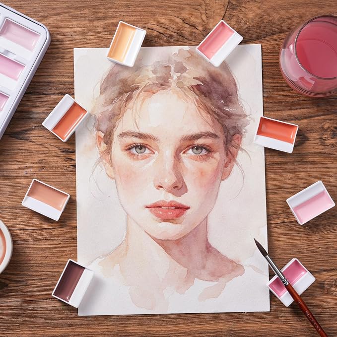 Fuumuui CREAMORA Watercolor Paint Set 24 Color Opaque Semi-Solid Warm Terracotta | for Soft Gradient, Figure Painting, Portrait Sketch, Professional Art Supplies Artists & Beginner Painting Sketching