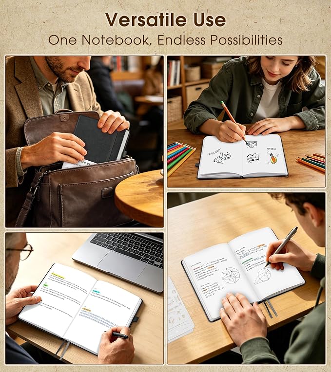 Journal Notebook, A5 Leather Hardcover Blank Sketchbook, 160 Pages, 180° Lay-Flat Binding, 100 GSM Thick Paper, for Sketching, Drawing, Art Journaling & Creative Writing (Black)