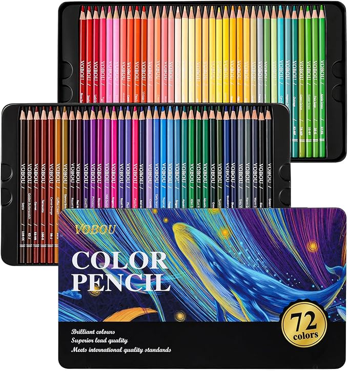 Vobou 72 Colors Artist Colored Pencils Set for Adult Coloring Books, Soft Core Coloring Pencils, Professional Numbered Drawing Pens for Layering Shading Blending, Gift Tin Box for Beginners