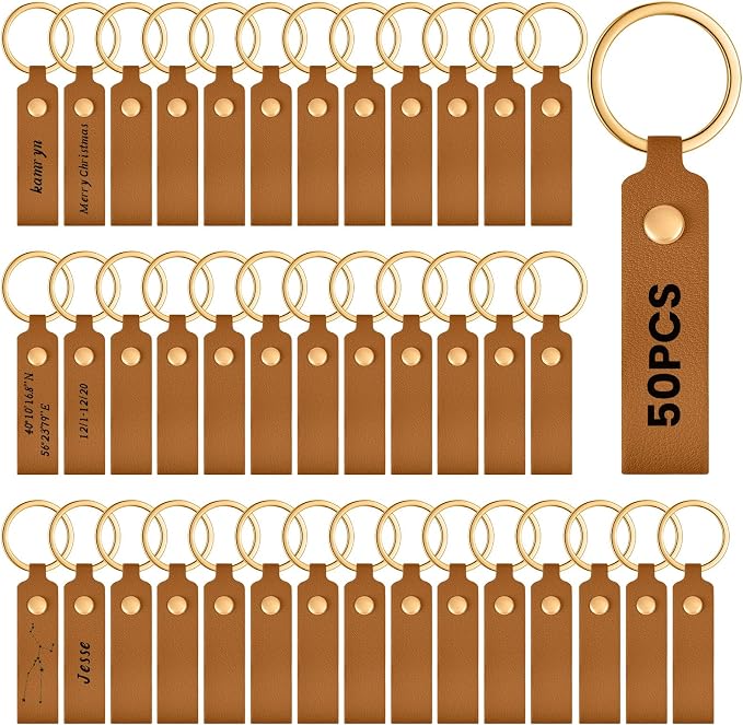 Wavyknot 50 Pcs Leather Keychain Blanks, 3.7 x 0.7 Inches, Bronze