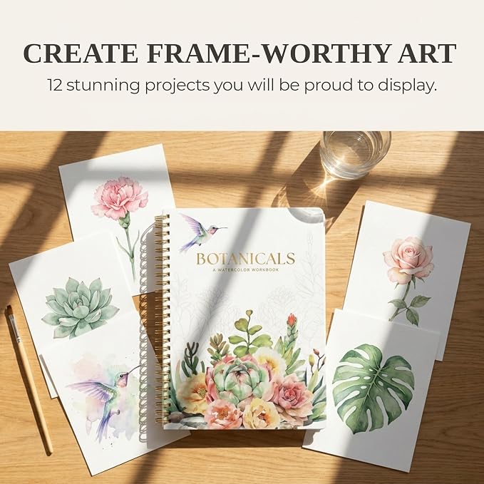 Beautiful Watercolor Book for Beginners - Guided Painting Workbook | 12 Botanical Designs on Quality Paper - Relaxing Watercolor Activity Book for Adults and the Perfect Art Gift for Women